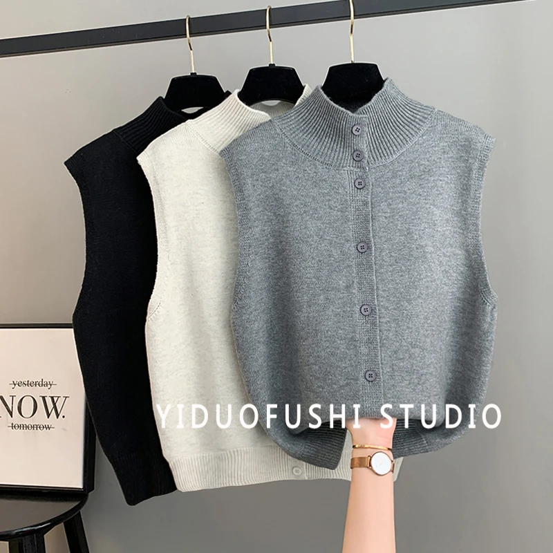 【加厚350克】高领双面穿马甲毛衣女秋冬新款针织开衫背心内搭法式