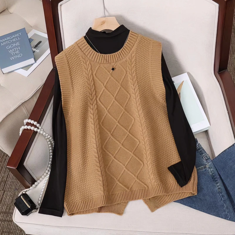 【衣朵设计】爆品后背开叉马甲坎肩秋冬新款圆领无袖外搭针织背心