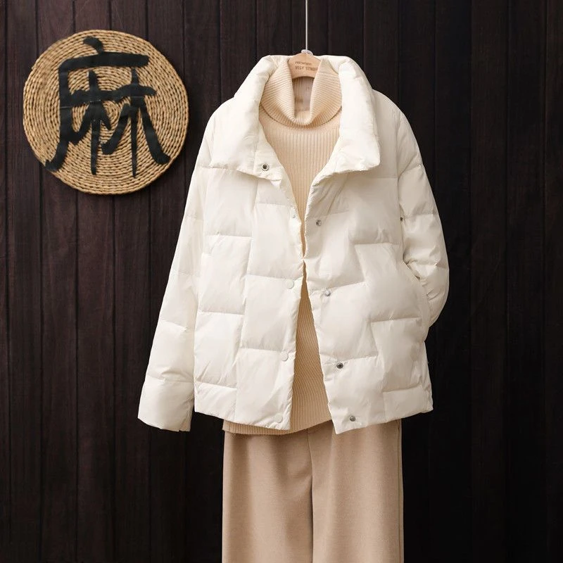 波司登2023秋冬白鸭绒短款羽绒服女新款立领洋气轻薄面包小个子宽