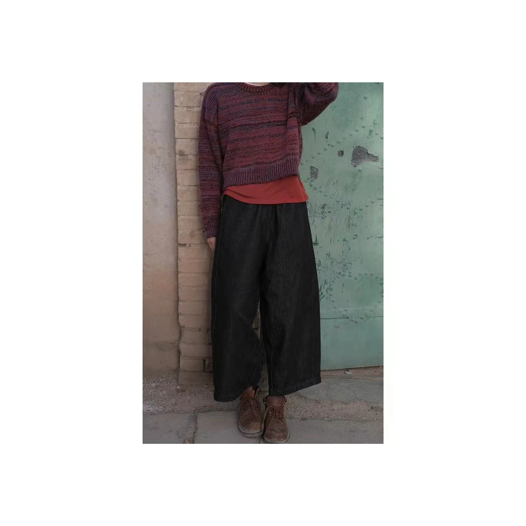 Dedicate献给原创女装/2024秋冬新品阔腿深色显瘦百搭牛仔裤/