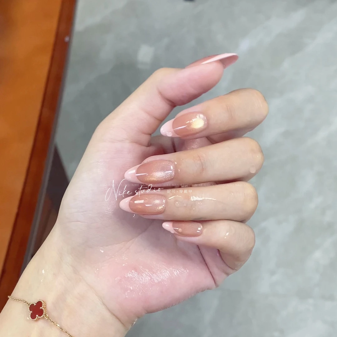 【草莓奶盖】妮可·高定手工穿戴甲燕麦金棕猫眼