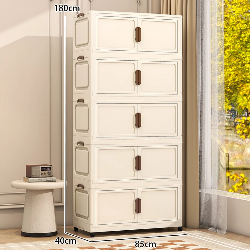 70/85cm免安装双开门透明家用储物柜客厅整理柜简易收纳柜子零食