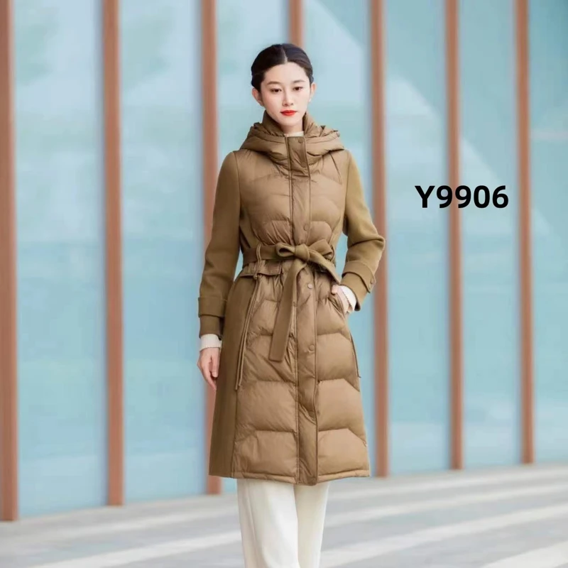 【HY105】新款时尚休闲保暖羽绒服长款外套双面拼接羽绒服