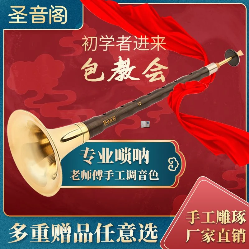 红木黑檀民族唢呐乐器D调中号乌木材质吹奏乐器成人初学者用