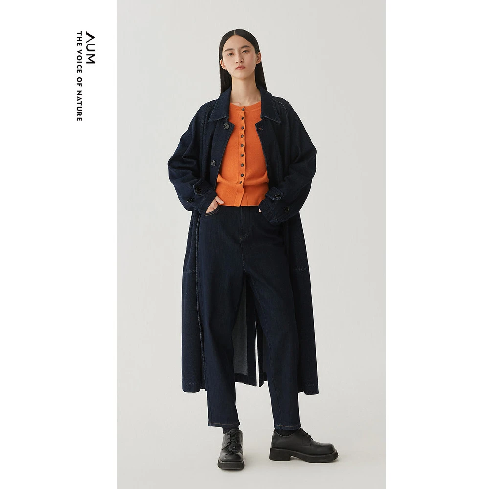 【商场同款】AUM噢姆丹宁长款外套秋冬翻领M1CX10308