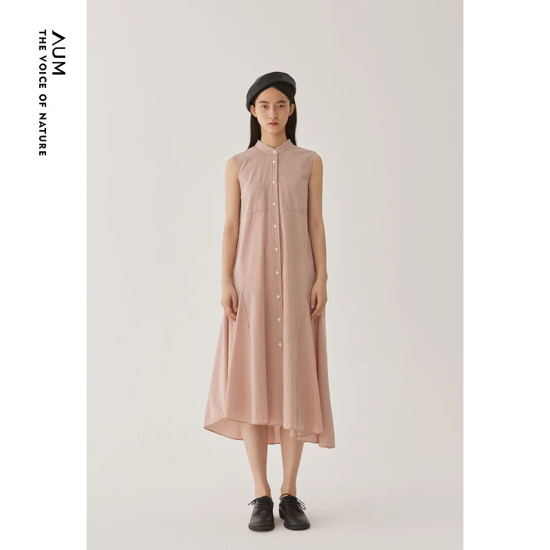 【妍妍精选】AUM/噢姆粉色不对称鱼尾a摆连衣裙女
