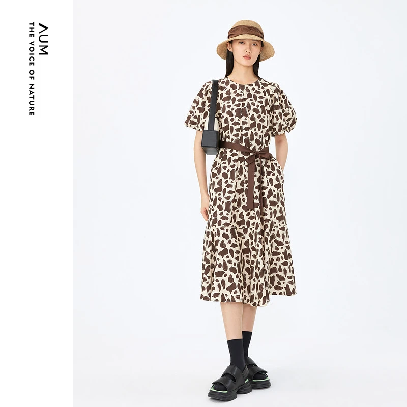 【平子精选】AUM/噢姆收腰复古简约休闲茶歇法式连衣裙