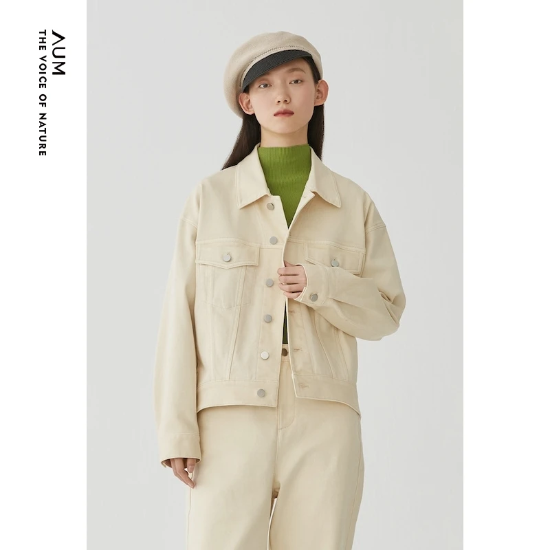 【轻行外套】商场同款AUM噢姆牛仔短外套翻领时尚M1BW38208上衣