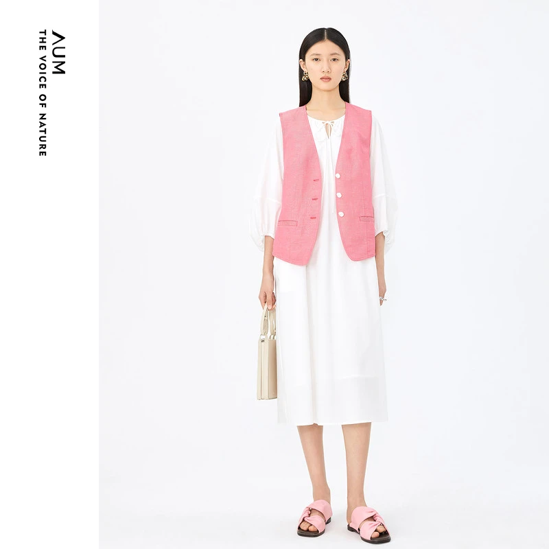 AUM/噢姆休闲百搭时尚女士夏季摩登复古通勤粉色马甲M1DE24134