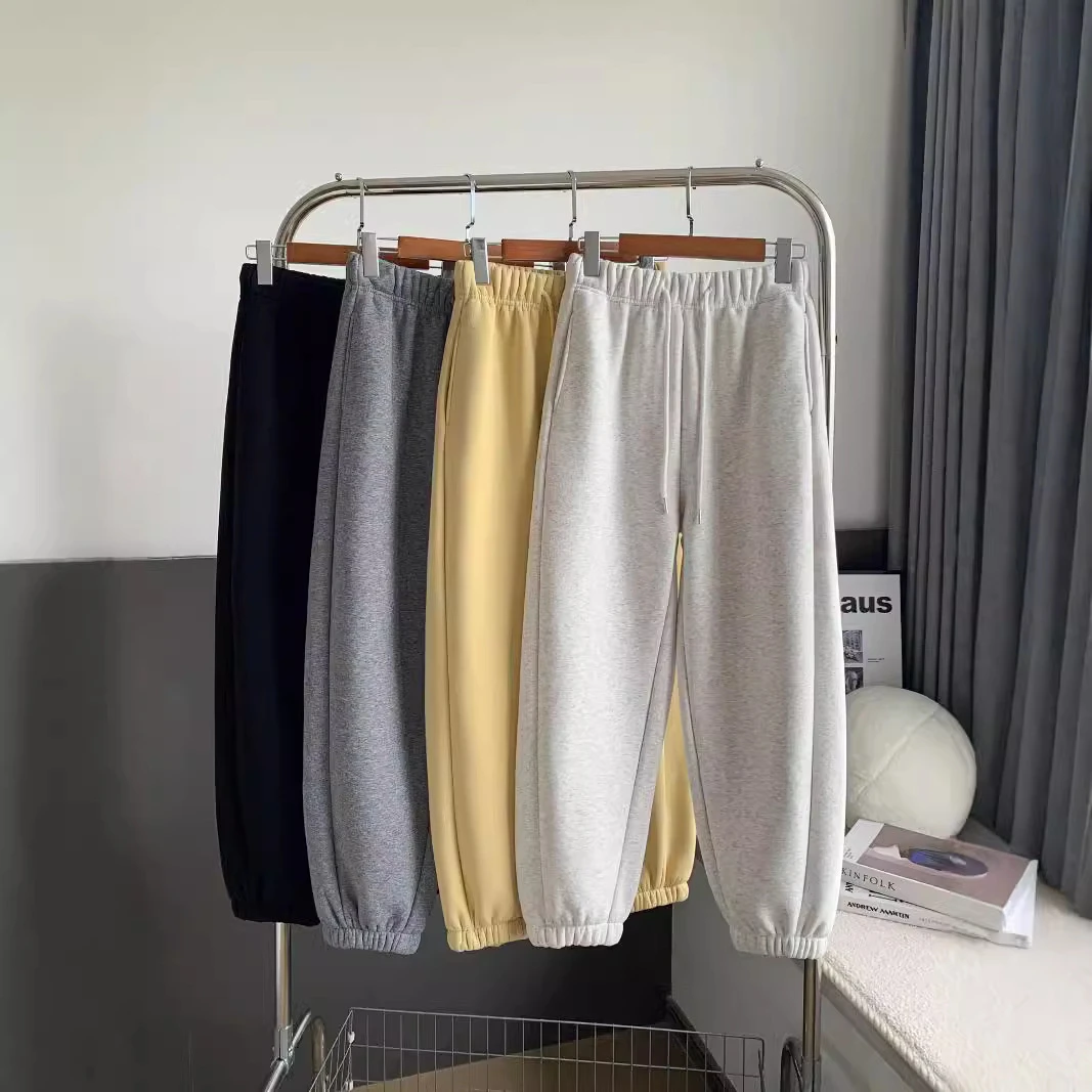 2024秋冬加绒华棉束脚高腰休闲卫裤软糯宽松新款男女同款羊羔绒