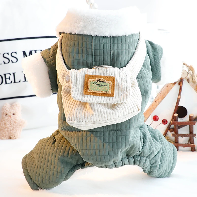 新款狗狗衣服秋冬装厚款背包四腿棉衣加绒保暖帅气小型犬泰迪宠物