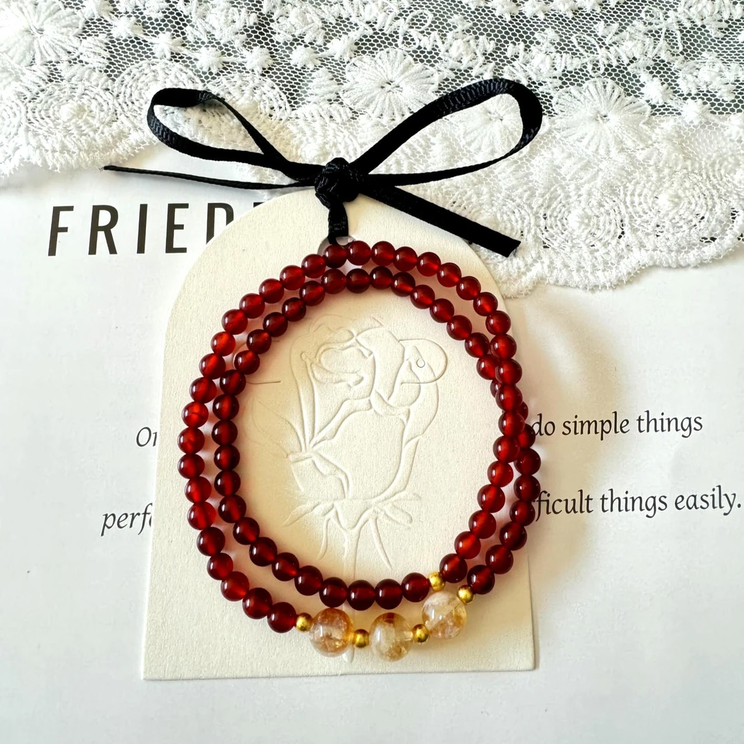 天然玛瑙黄塔晶双圈手链秋冬气质百搭