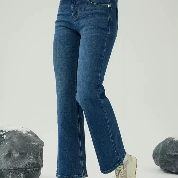 Boton/波顿24秋冬新款女士微喇叭牛仔裤直筒高端加绒加厚弹力裤子