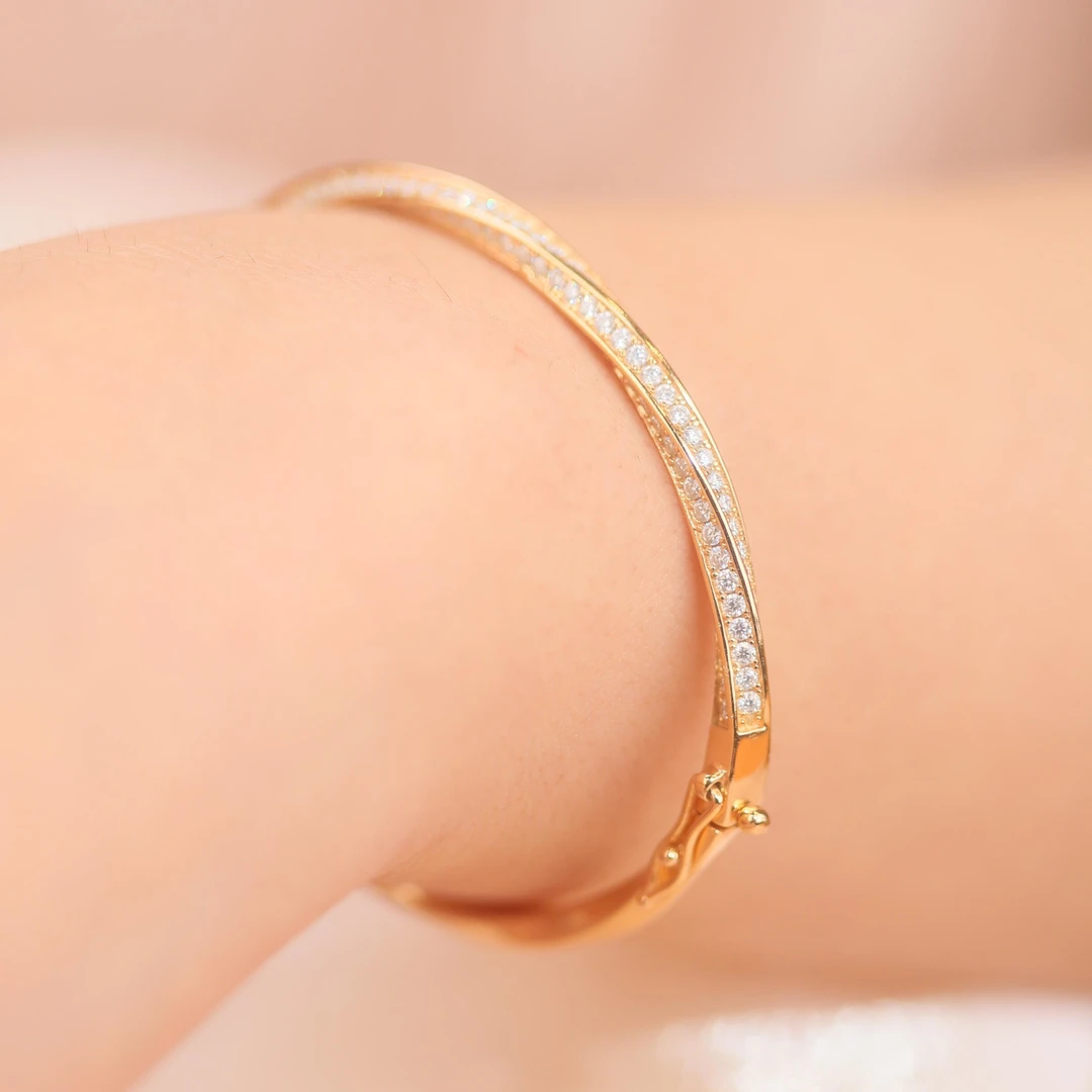 925银莫桑石手镯 【莫比乌斯环手镯】全莫桑钻镀18k玫瑰金工艺手镯