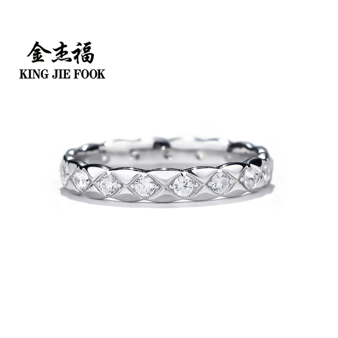 金杰福【菱格】s925银满钻菱格纹精致经典时尚百搭排戒
