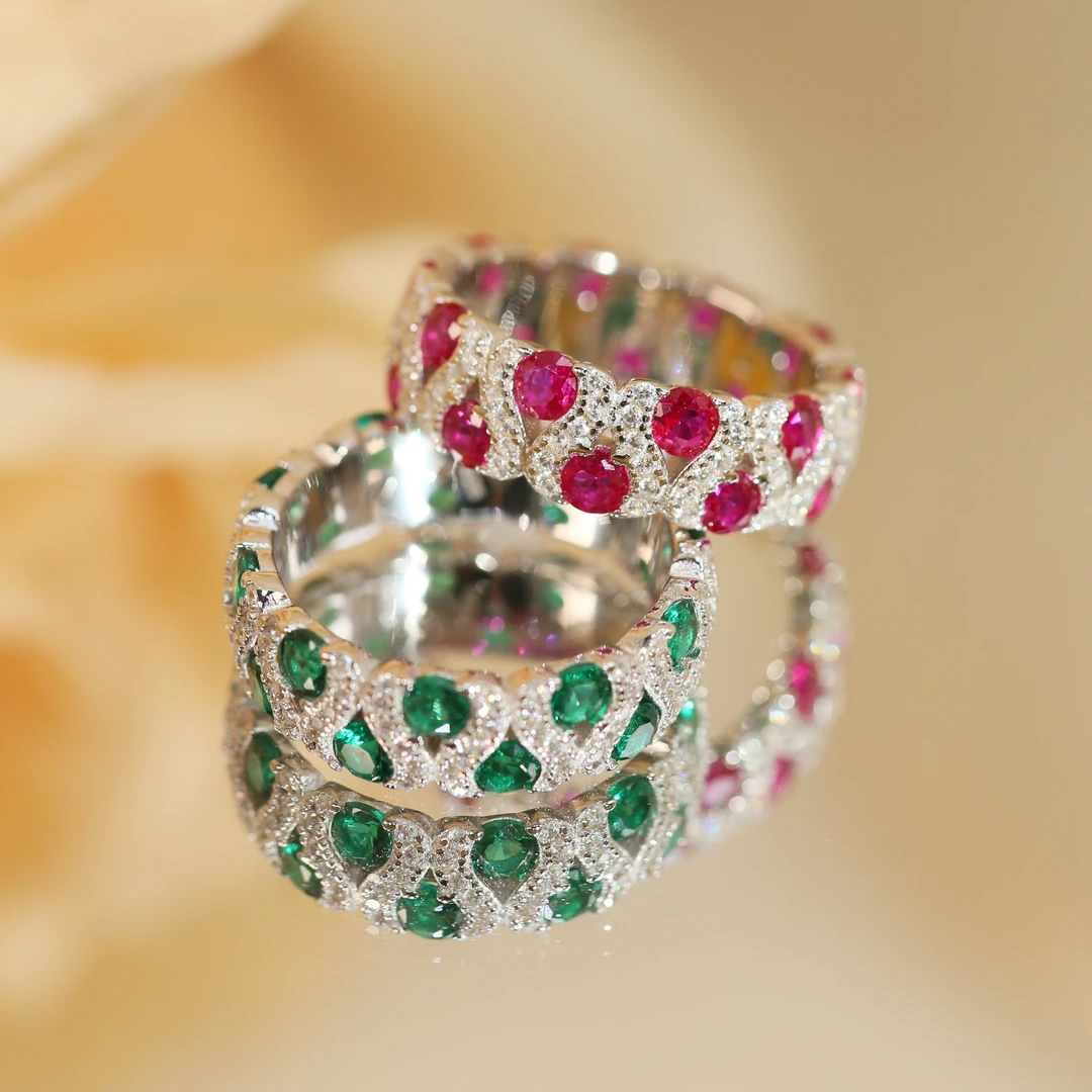 925银戒指 金杰福【热烈】s925银新款时尚镶嵌百搭气质轻奢排戒