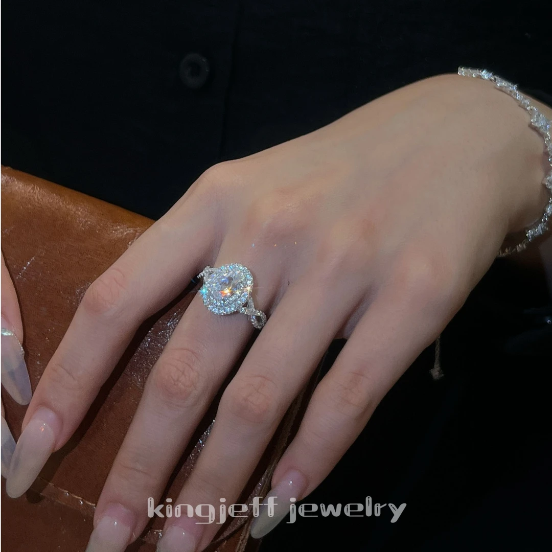 925银戒指 金杰福 S925欧式满钻波浪微镶鸽子蛋1.5克拉戒指