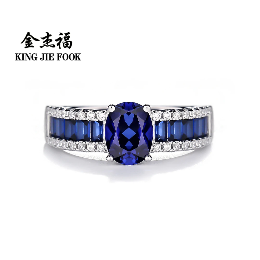 925银戒指 金杰福【蓝阶梯】s925银1.5克拉蓝色椭圆形气质戒指