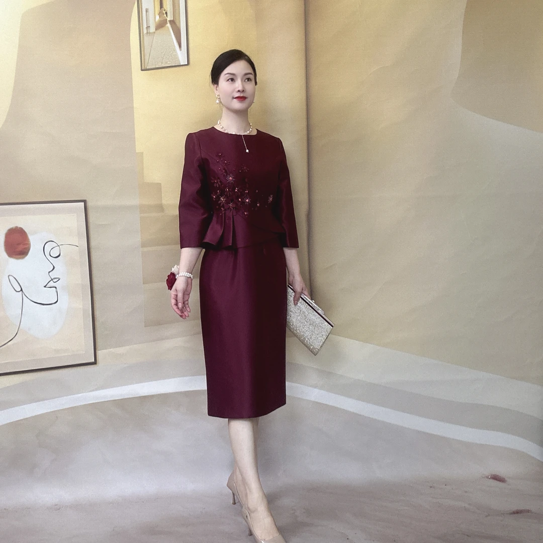 喜妃琳0005喜婆婆喜妈妈婚宴装连衣裙端庄气质简约知性小个子礼服