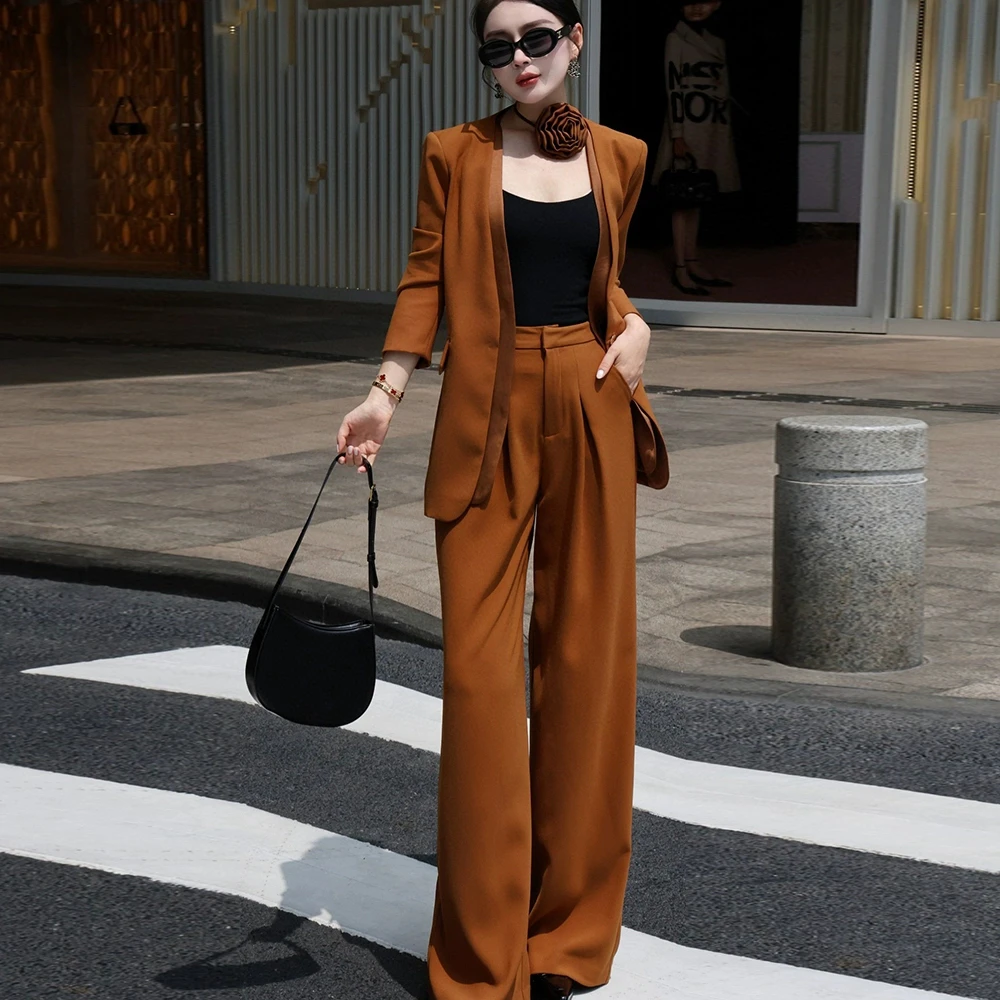 法式西装阔腿裤套装春秋女神职业时尚西服套裤系带花朵洋气新款