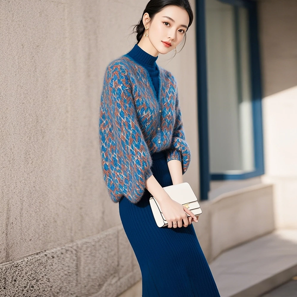 2025冬季大方得体穿搭气质高级感高端小香风针织衫开衫连衣裙套装