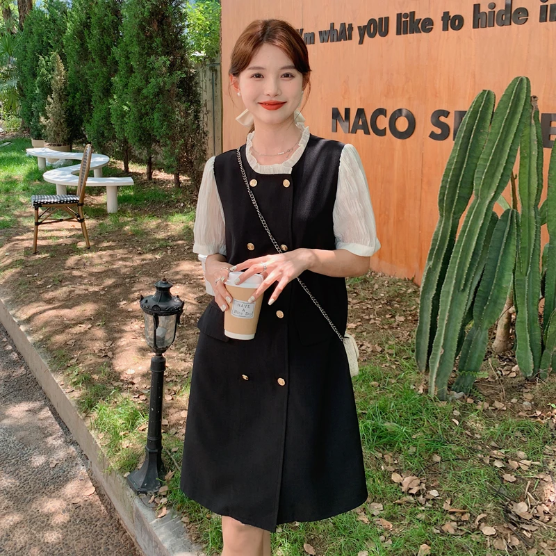 撞色拼接连衣裙女夏季新款2025设计感小个子休闲宽松时尚洋气短裙