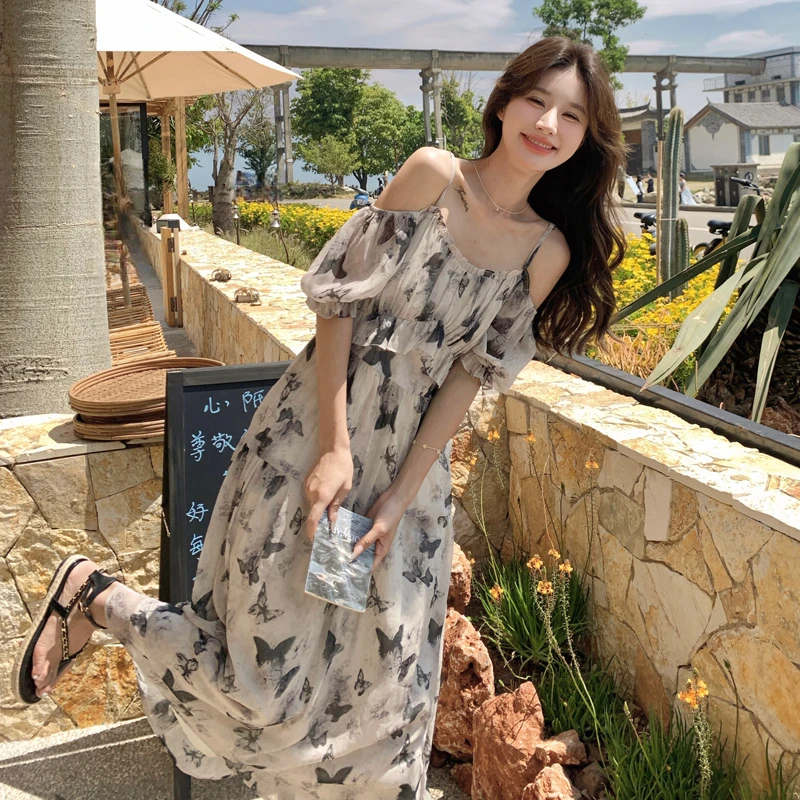 印花连衣裙女2024新款夏季法式设计感小个子时尚洋气减龄中长裙子