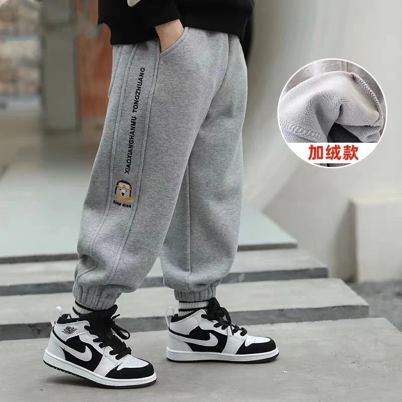 男童秋冬加绒不加绒高质量休闲运动卫裤宽松帅气束脚长裤刺绣小熊