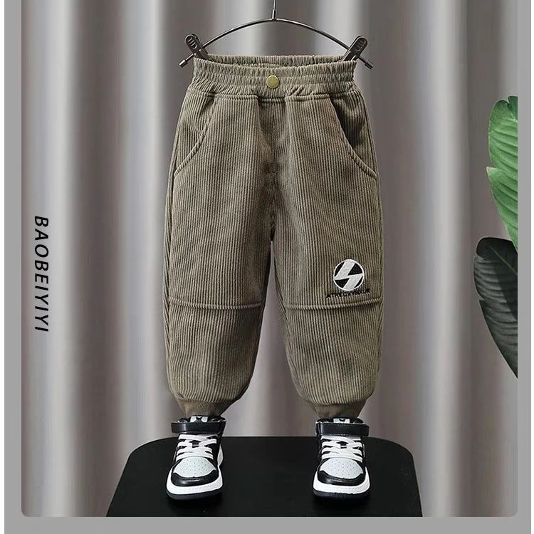 小童一体绒薄绒秋冬男童加绒裤子宝宝灯芯绒春秋儿童条绒洋气外穿