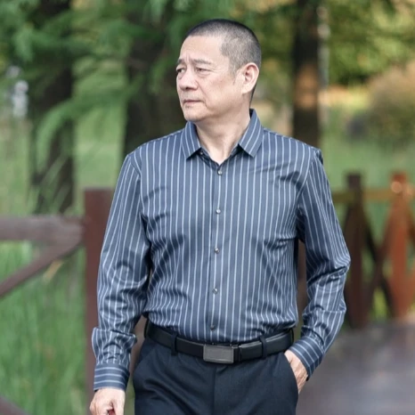 秋冬高品质衬衣中老年人爸爸商务休闲长袖条纹上衣衬衫男士打底衣