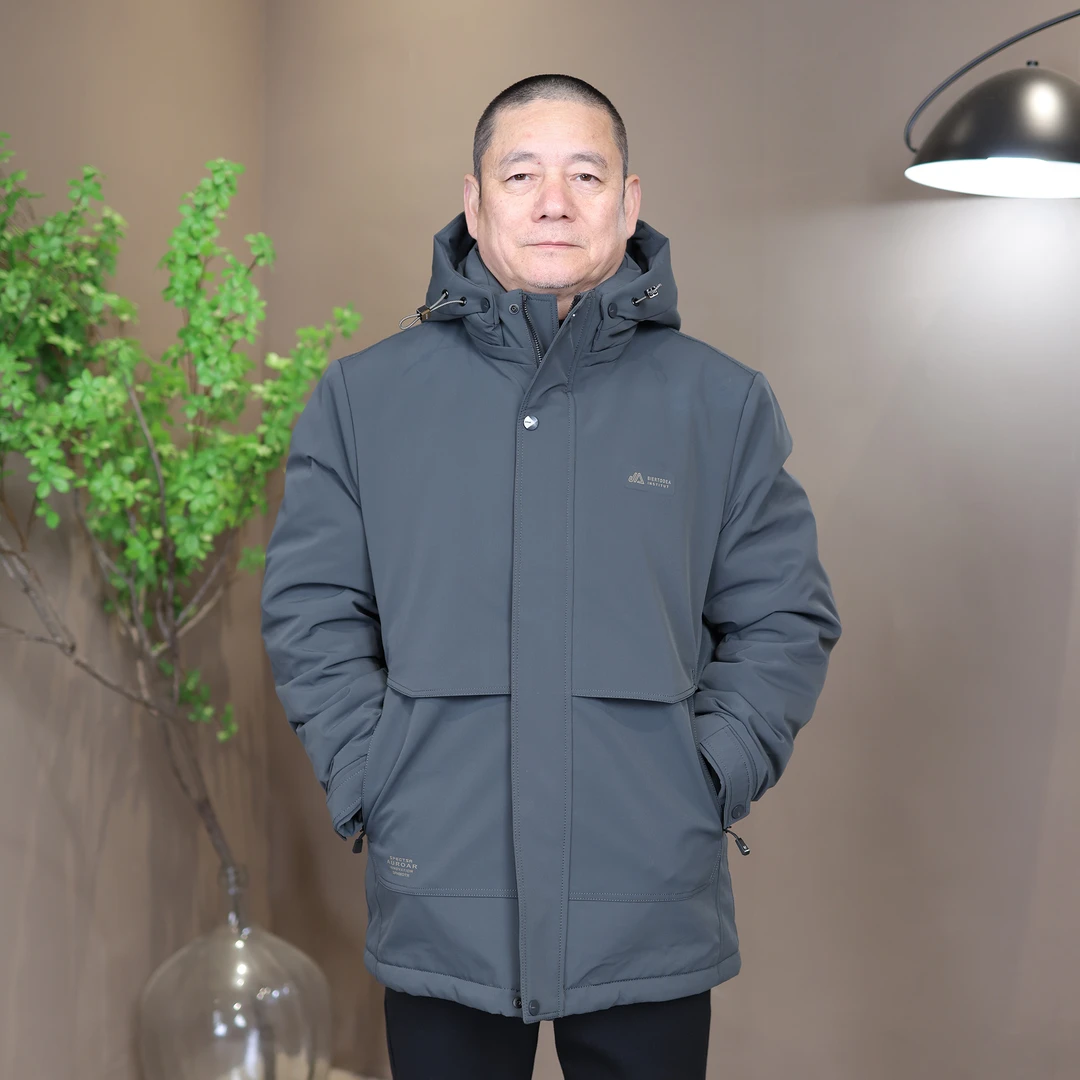 男士加绒款连帽中长款羽服休闲保暖棉服绒服户外冬季外穿外中老年