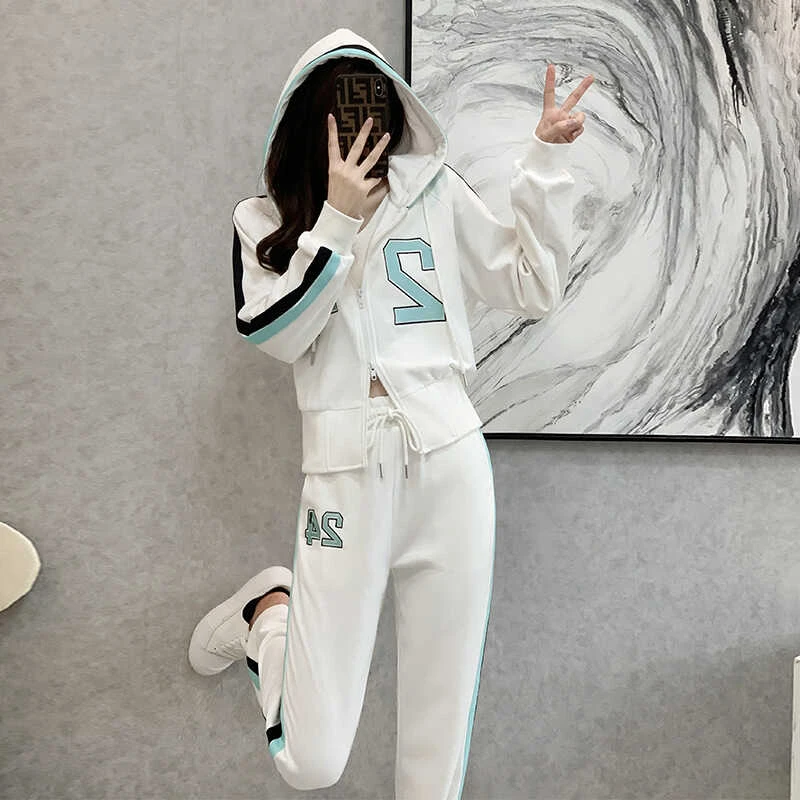 欧货休闲运动套装女春秋2025新款洋气修身开衫连帽卫衣两件套显瘦