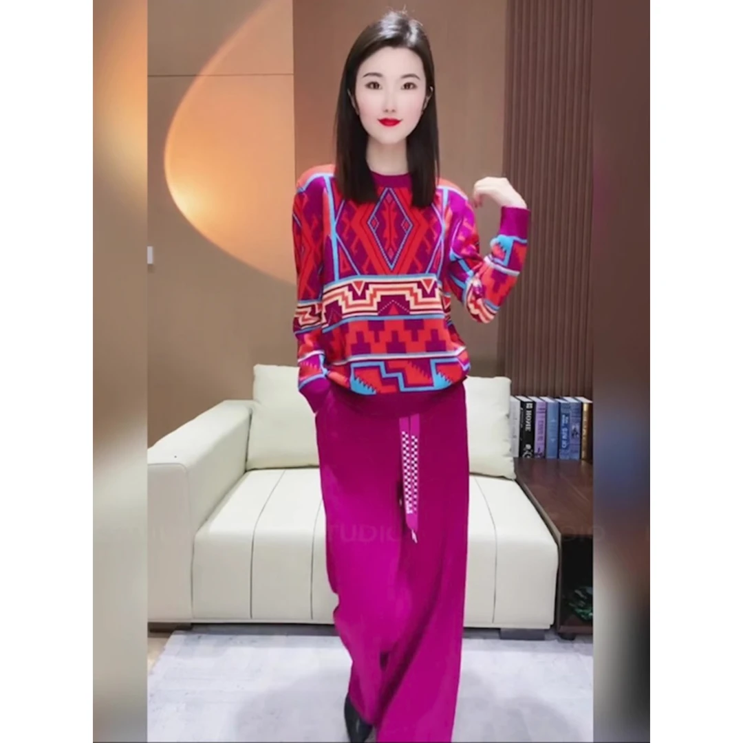 国潮休闲时尚运动套装春季新款撞色印花刺绣减龄套头上衣两件套女