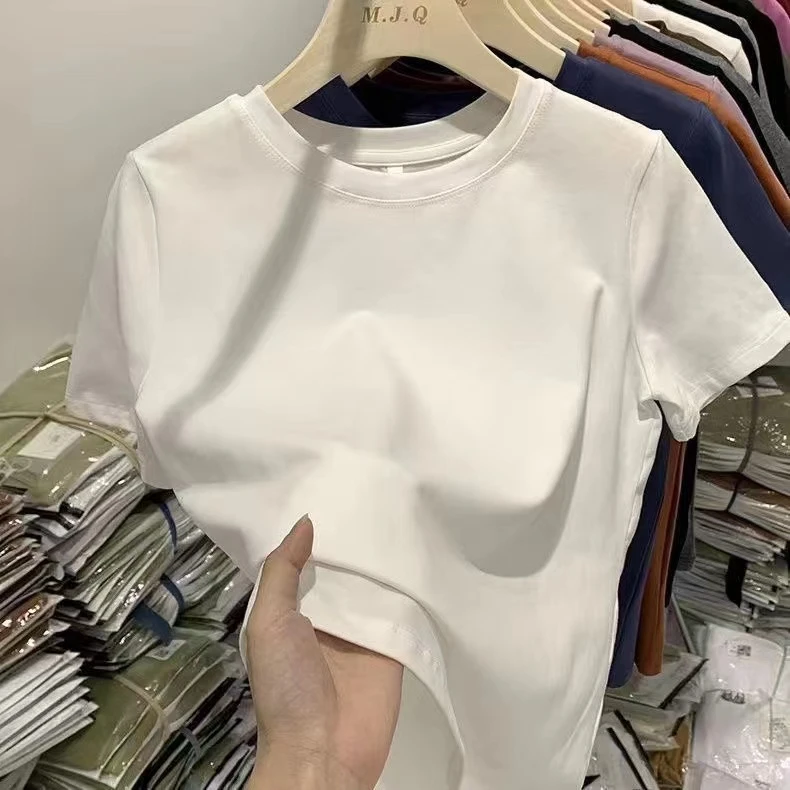 夏季短袖T恤男女纯棉宽松大码情侣圆领体恤半袖打底衫白色休闲