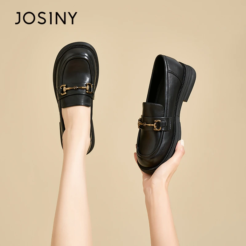 卓诗尼黑色乐福鞋女2024秋季新款一脚蹬单鞋复古小皮鞋英伦风平底