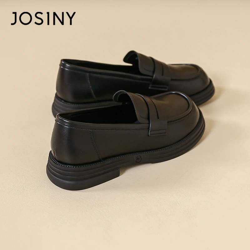 卓诗尼乐福鞋厚底2024年春季新款圆头深口一脚蹬小皮鞋粗跟单鞋女