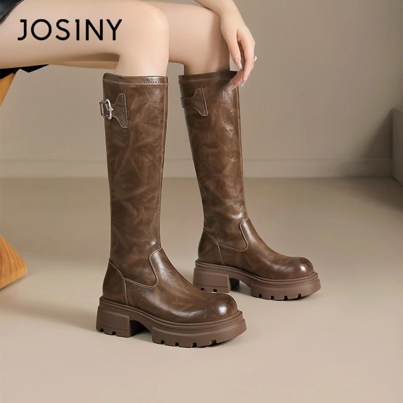 卓诗尼美拉德靴子女长筒靴2024新款秋冬不过膝厚底骑士靴粗跟长靴