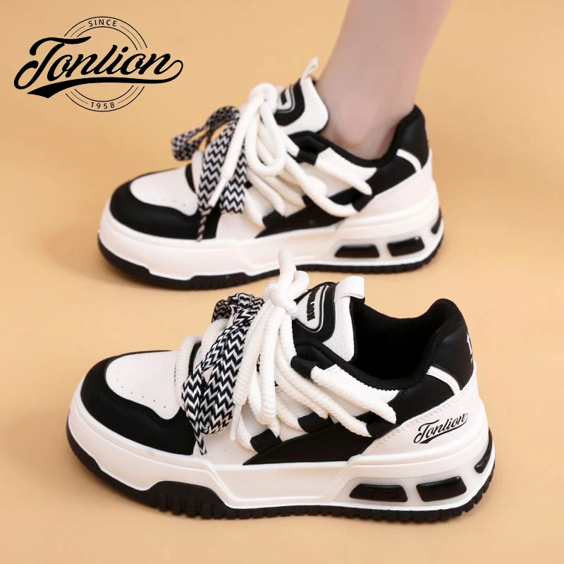tonlion/唐狮女鞋2023春秋季新款潮流百搭小众网红厚底休闲板鞋
