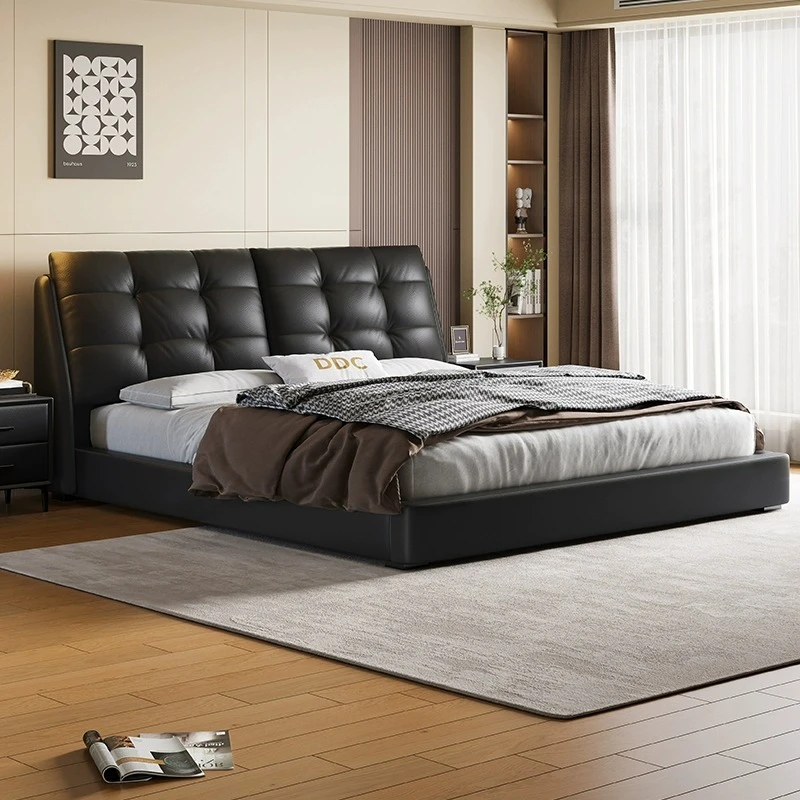 艾乐酷意式极简泡芙真皮床主卧室双人床现代简约1.8m黑色棉花糖床