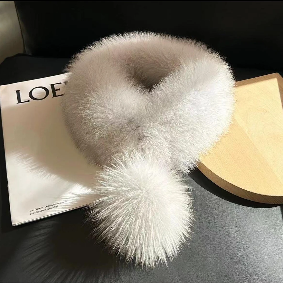 韩版新狐狸毛围巾女秋冬百搭短款大毛球皮草磁贴吸扣毛毛围巾气质