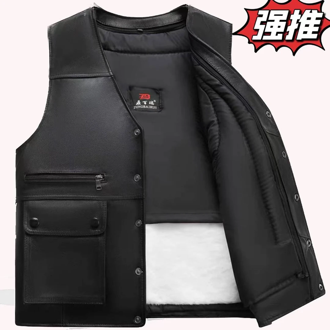 头层牛皮马甲男女同款皮毛一体羊毛内胆真皮毛绒加绒加厚坎肩