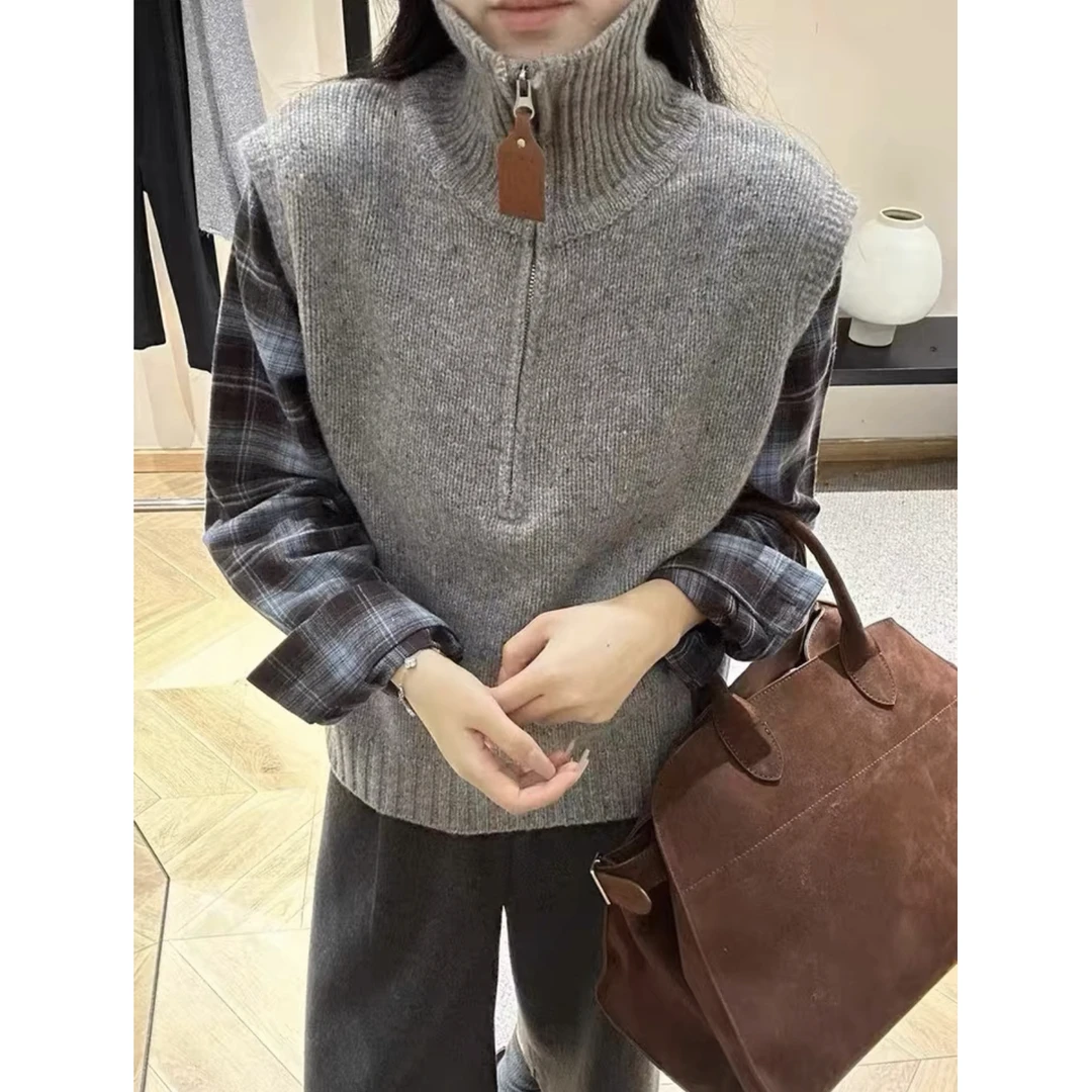【英伦街】NX假两件秋冬翻领拼接宽松慵懒针织毛衣.Y610