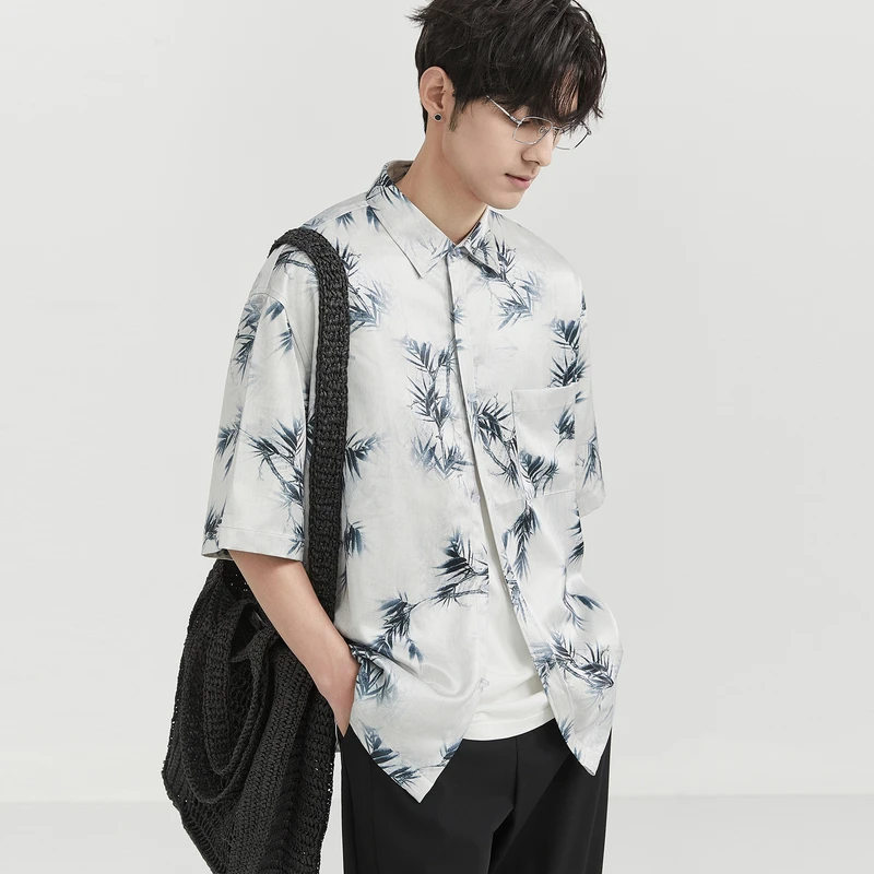 AVA夏短袖衬衫男士休闲情侣夏季复古宽松潮流印花男士休闲R421449