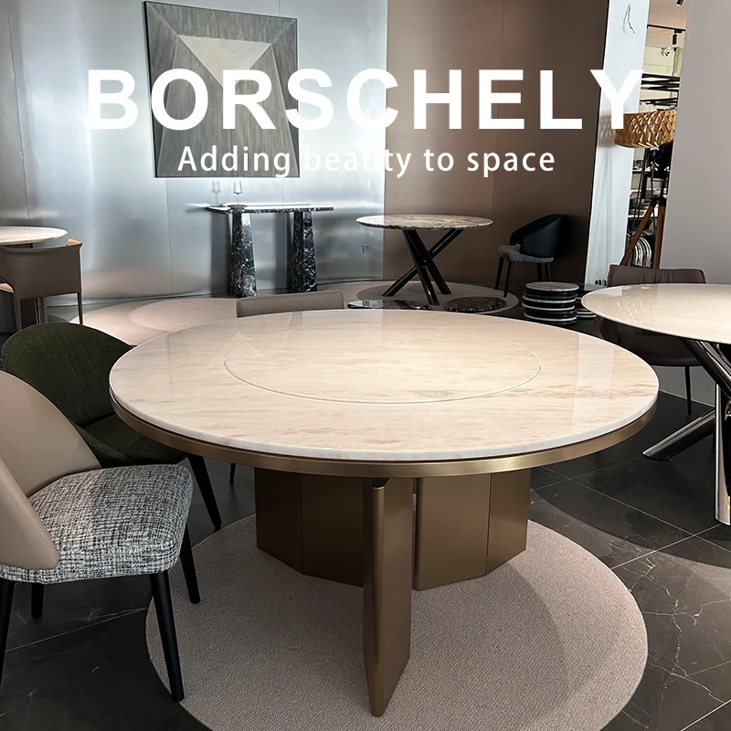 BORSCHELY/宝石利 玫瑰彩虹奢石圆形餐桌大理石极简风格150cm