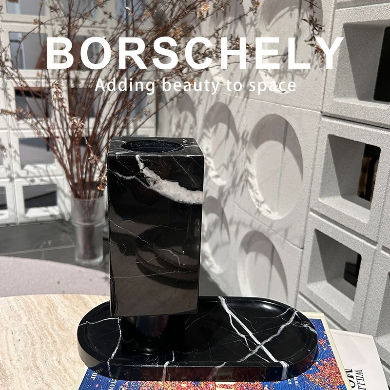{直播间专属}  BORSCHELY/宝石利 大理石客厅摆件花瓶+托盘套装