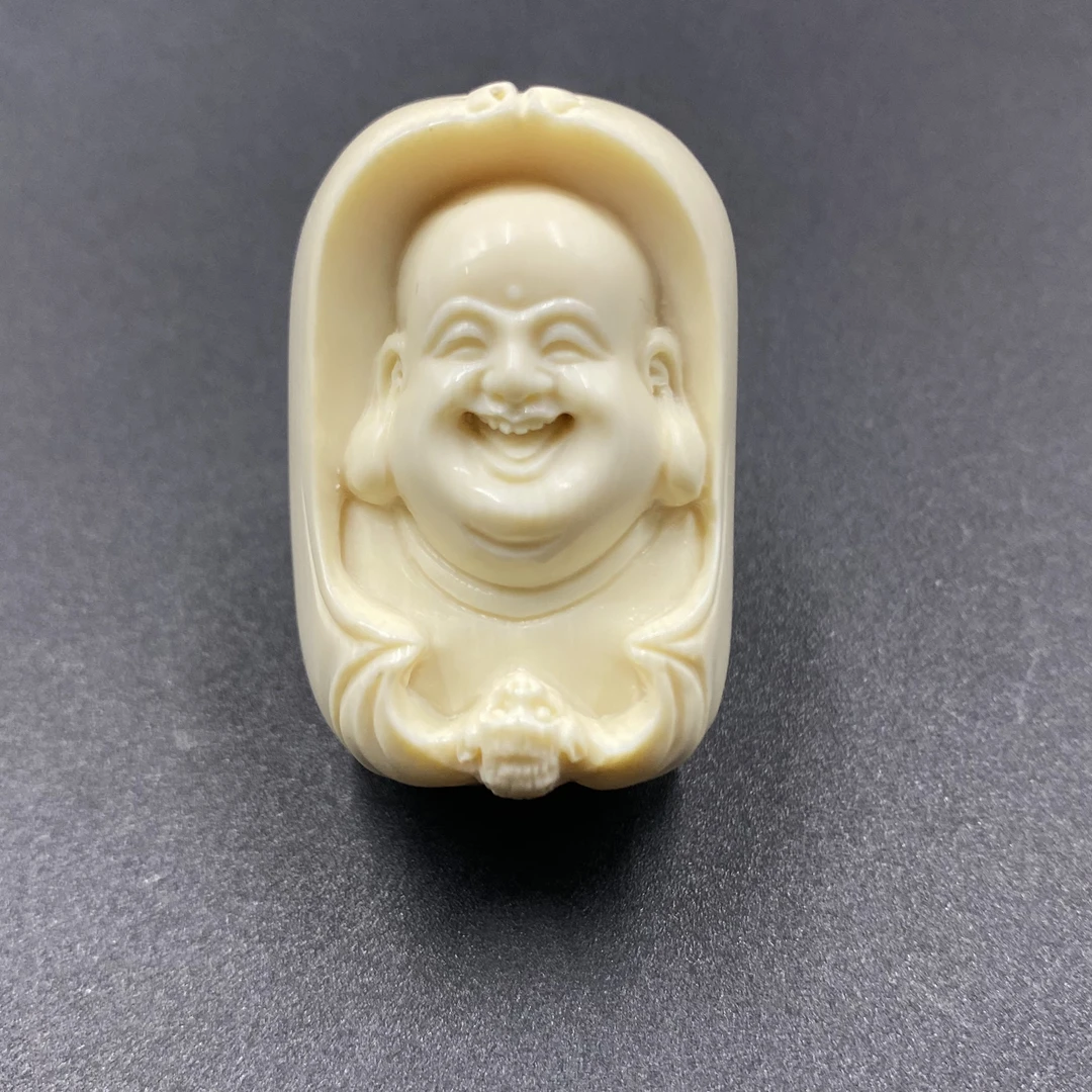 【假一赔四】38*25*18mm天然保真猛犸牙手工精品笑佛挂件货号6094