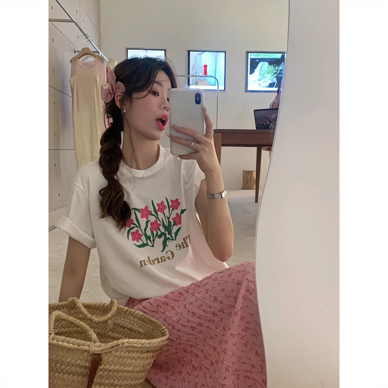 纯棉oversize短袖t恤女夏季2024新款胖mm大码宽松圆领半袖上衣潮