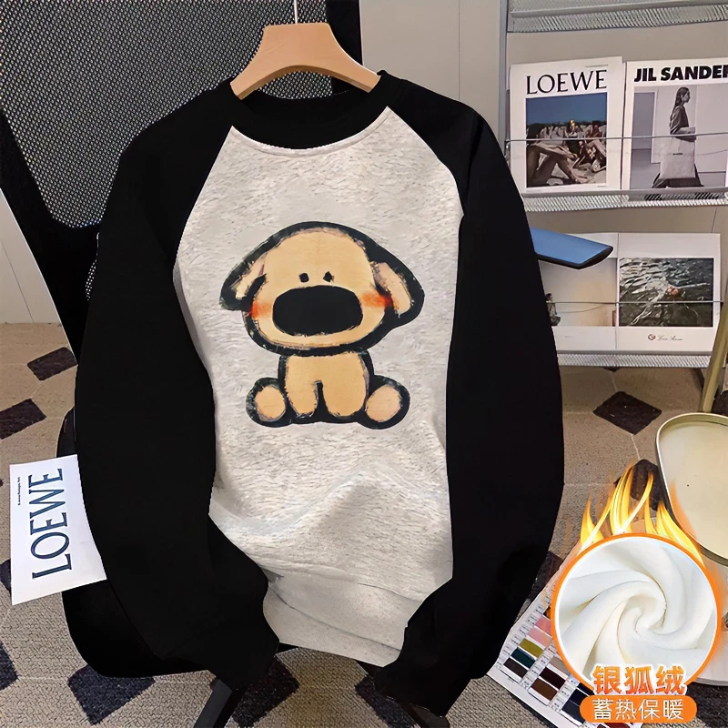 冬季加绒加厚卫衣女大码胖mm宽松遮肚子ins潮韩系休闲上衣外套女