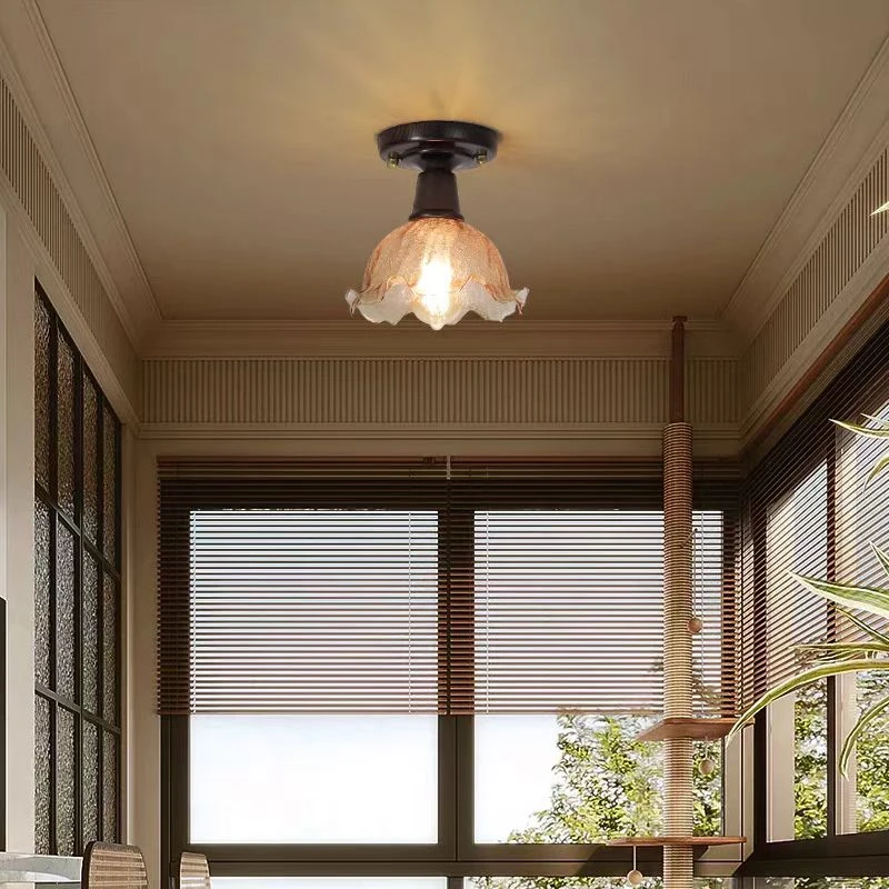 冰裂纹花朵入户玄关过道灯美式复古走廊吸顶灯中古阳台衣帽间灯具