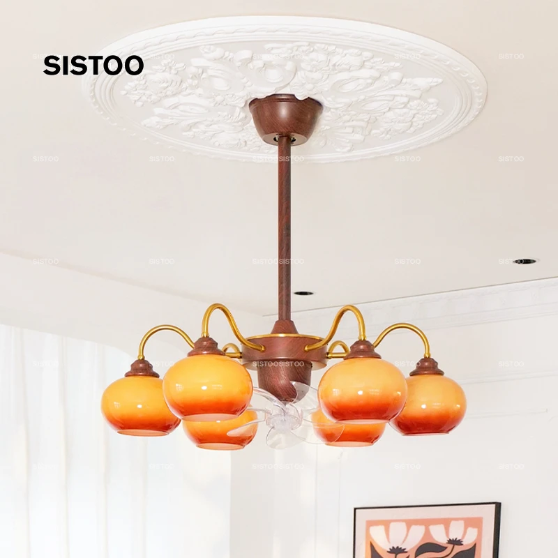 橘岑-风扇灯中古法式复古新款客厅卧室智能美式吊灯